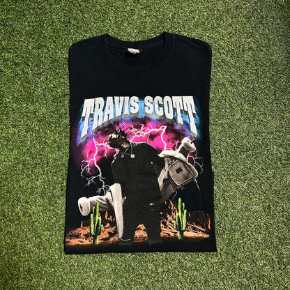 Travis Scott Rap Style Front Graphic Tee Gildan Tag Black Tee Size XL USED x9864