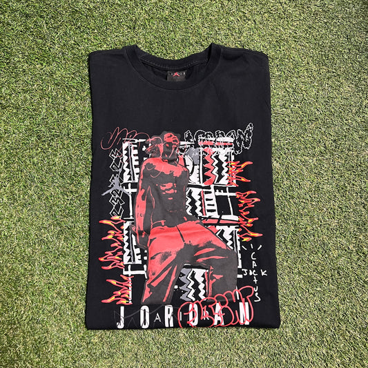 Travis Scott Jordan Flame Black Tee Size Small NEW x1122