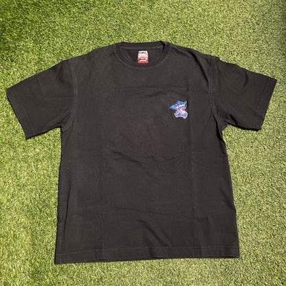 Jinco Roots Purple/Blue Stitched Logo Black Tee Size Medium USED v14169