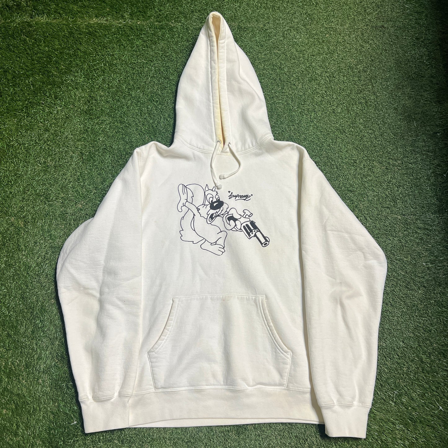 Supreme Lee Quinones Squirrle with Gun White Hoodie Size XL USED x11704