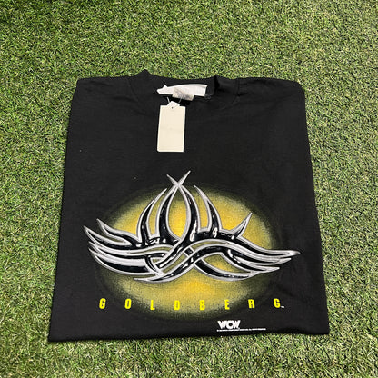 1998 WCW Goldberg Vinyl Patch Logo Black Tee Size Medium NEW v15332