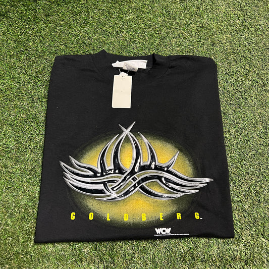 1998 WCW Goldberg Vinyl Patch Logo Black Tee Size Medium NEW v15332
