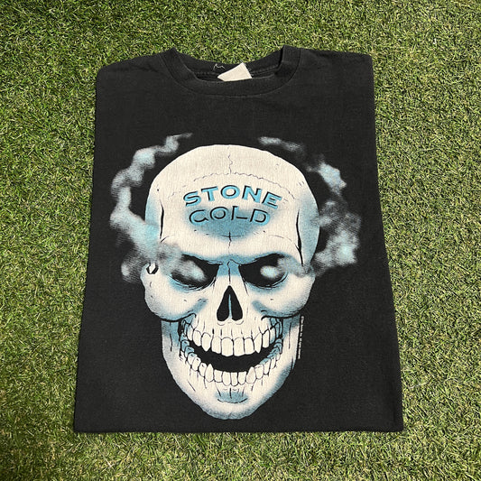 1990s Stone Cold Skull Titan Sports Black Tee Size Medium USED v15306