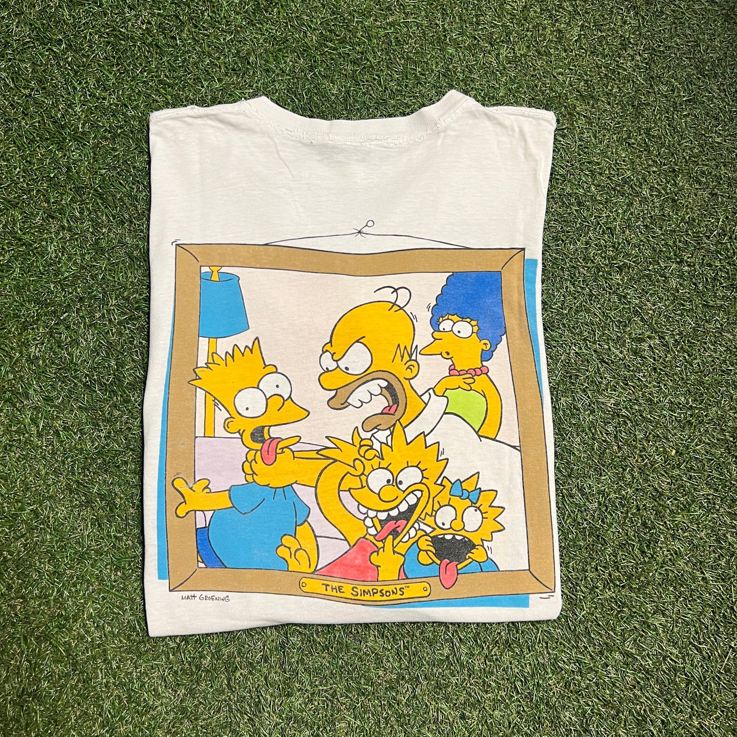 1989 The Simpson Say Cheese Double Sided White Tee Size XL USED v14168