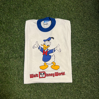 1990s Walt Disney World Daffy Duck White Ringer Tee Size KIDS LARGE USED v14177