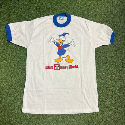 1990s Walt Disney World Daffy Duck White Ringer Tee Size KIDS LARGE USED v14177