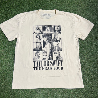 Taylor Swift The Eras Tour Photo Collage Tan Tee Size Large USED v14179