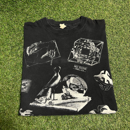 1991 MC Escher Longsleeve Black Art Tee Size XL USED v15307