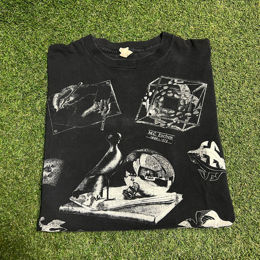 1991 MC Escher Longsleeve Black Art Tee Size XL USED v15307