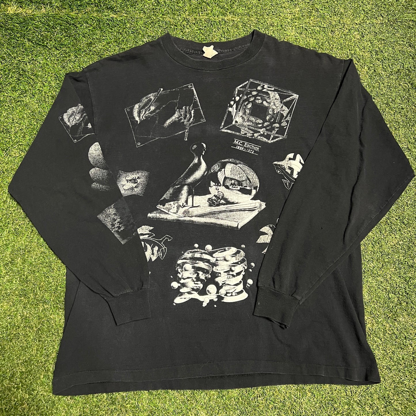 1991 MC Escher Longsleeve Black Art Tee Size XL USED v15307
