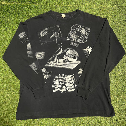 1991 MC Escher Longsleeve Black Art Tee Size XL USED v15307