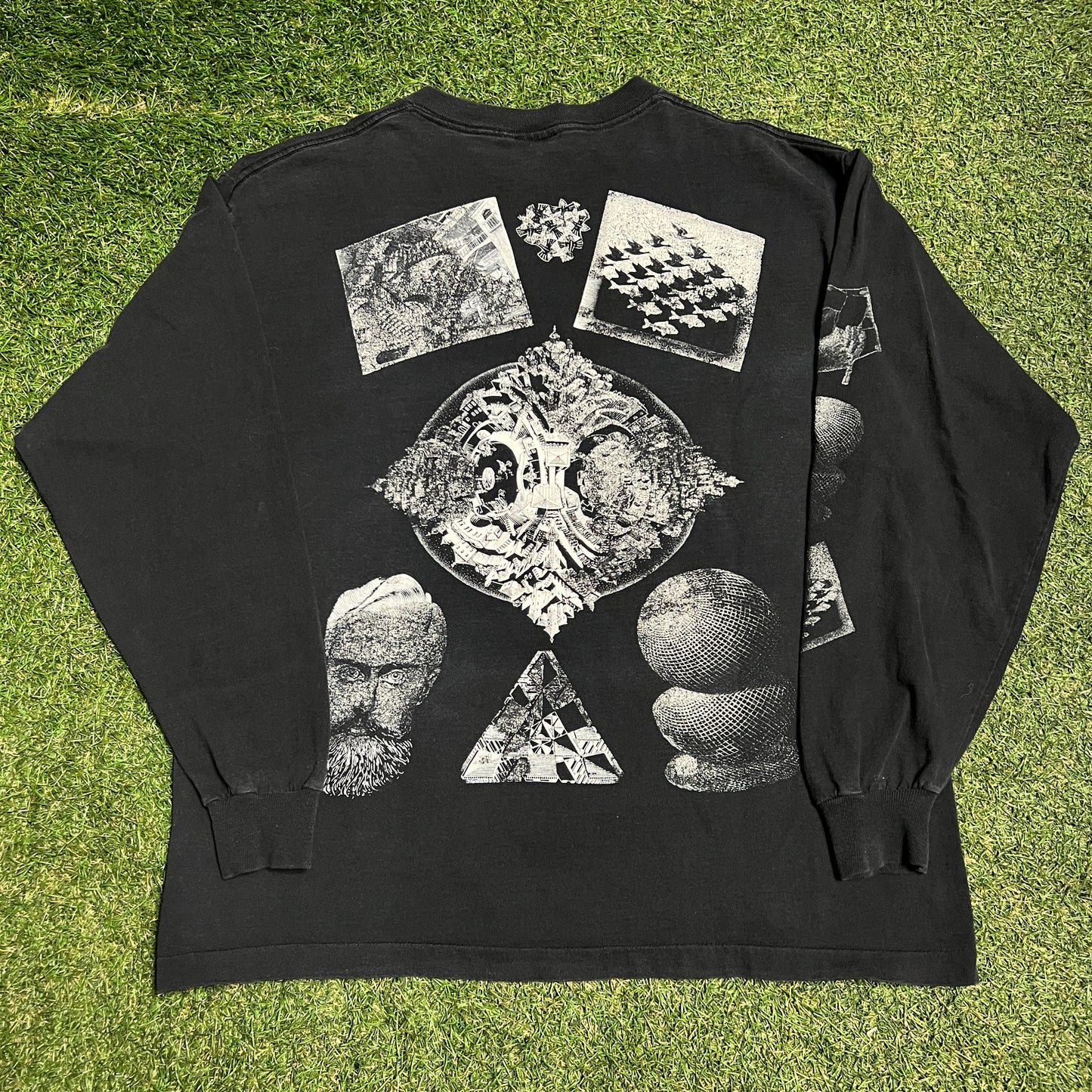 1991 MC Escher Longsleeve Black Art Tee Size XL USED v15307