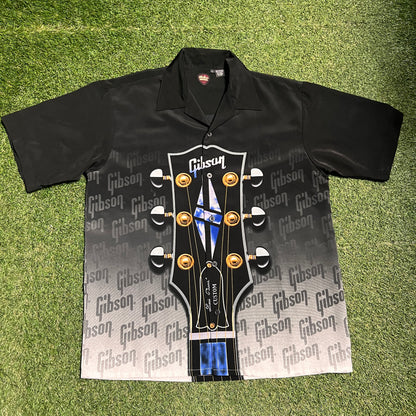 Gibson Tour Wear AOP Button Up Black Polo Size Large USED v14181