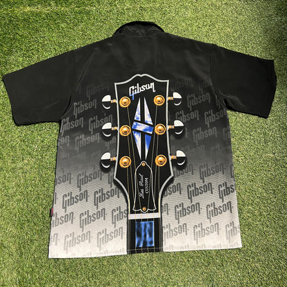 Gibson Tour Wear AOP Button Up Black Polo Size Large USED v14181