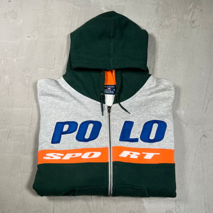 Y2K Polo Sport Ralph Lauren Green/Orange Zip Up Hoodie Size XL USED v20449