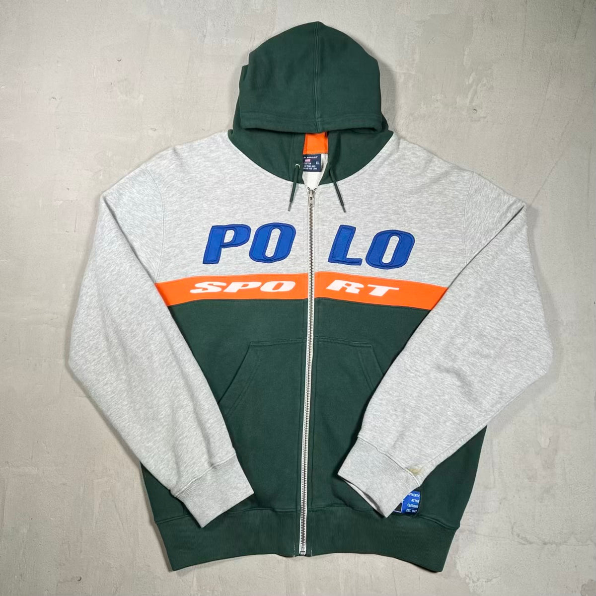 Y2K Polo Sport Ralph Lauren Green/Orange Zip Up Hoodie Size XL USED v20449