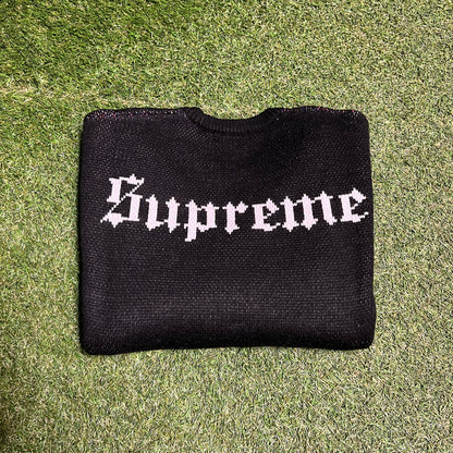 Supreme Snow White Black Knit Sweater Size Medium NEW x11768