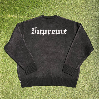 Supreme Snow White Black Knit Sweater Size Medium NEW x11768