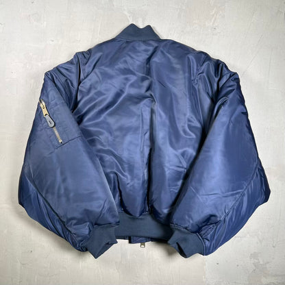 GV Gallery Navy Blue Reversible Bomber Jacket Size Medium USED x18993
