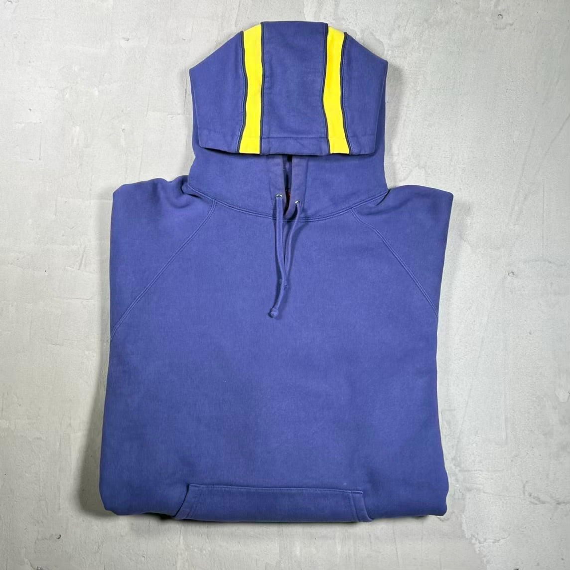 Supreme Paneled Navy Blue/Yellow Pullover Hoodie (2025) Size Medium USED x19033