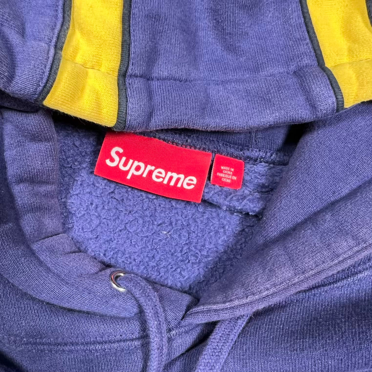 Supreme Paneled Navy Blue/Yellow Pullover Hoodie (2025) Size Medium USED x19033