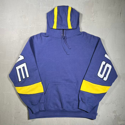 Supreme Paneled Navy Blue/Yellow Pullover Hoodie (2025) Size Medium USED x19033