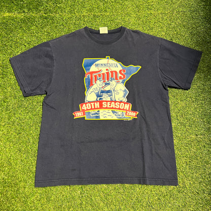 Minnesota Twins 40th Season Tee Navy Size Large USED v14234