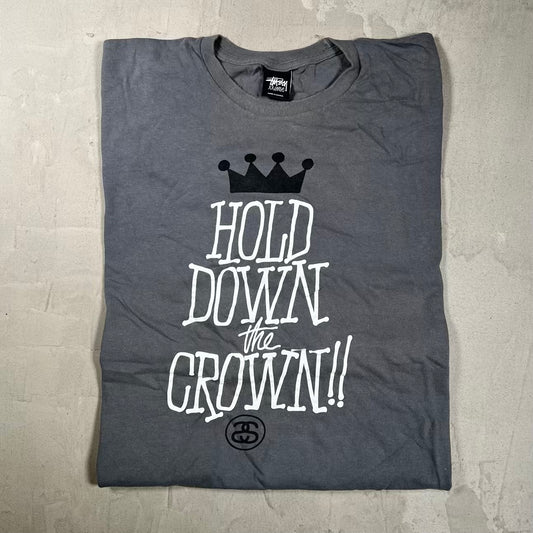 Y2K Stussy Hold Down the Grown Grey Tee Size XXL USED x19007