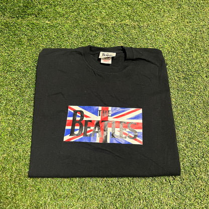 2009 The Beatles British Flag Black Tee Size XXL USED v15317