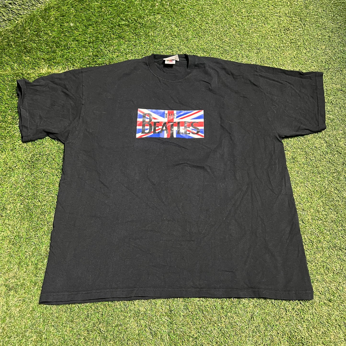 2009 The Beatles British Flag Black Tee Size XXL USED v15317