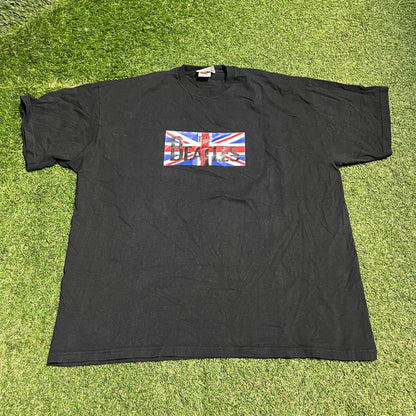 2009 The Beatles British Flag Black Tee Size XXL USED v15317