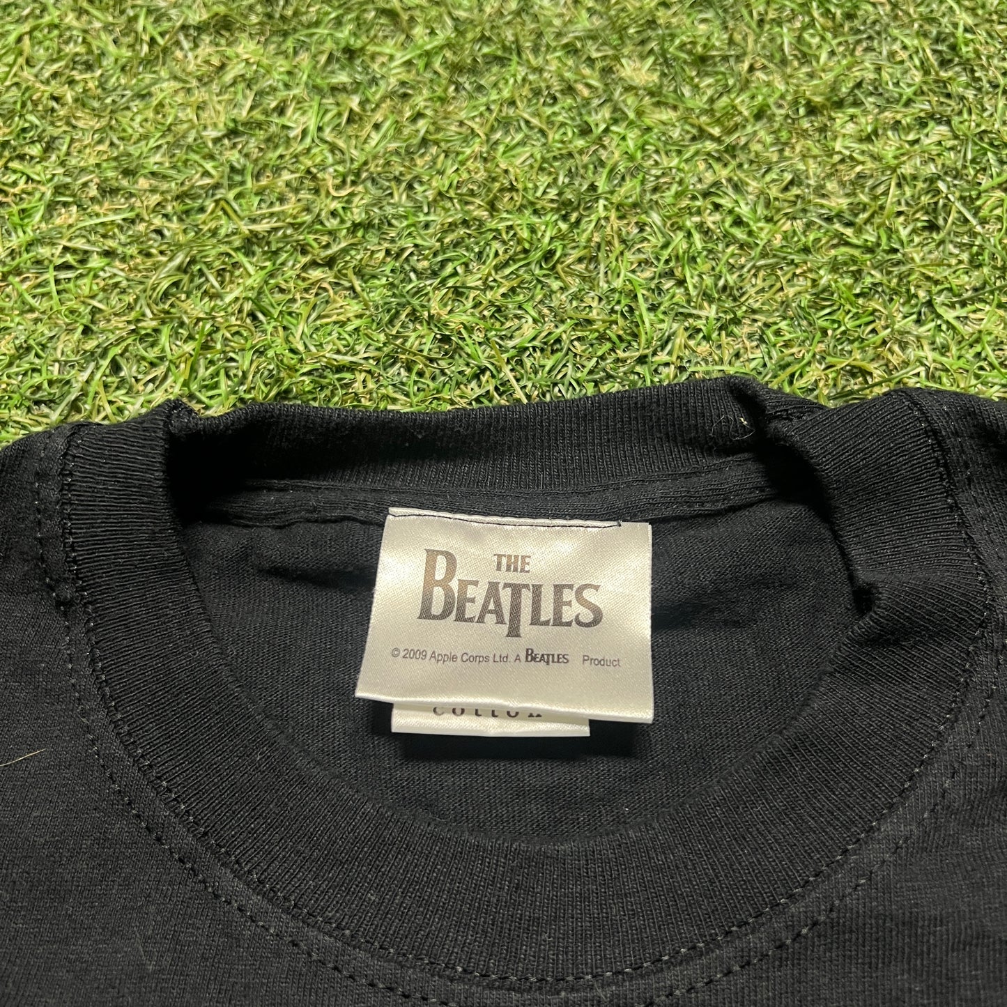 2009 The Beatles British Flag Black Tee Size XXL USED v15317