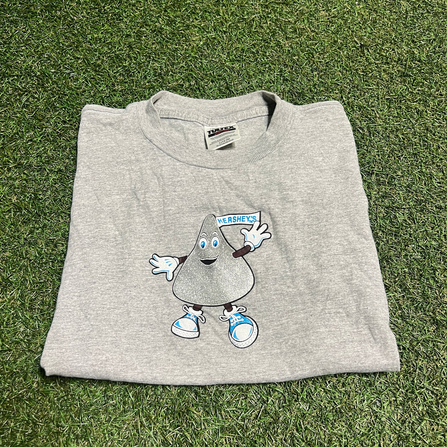 1990s Hersheys Kiss Gliter Grey Tee Size Large USED v15323
