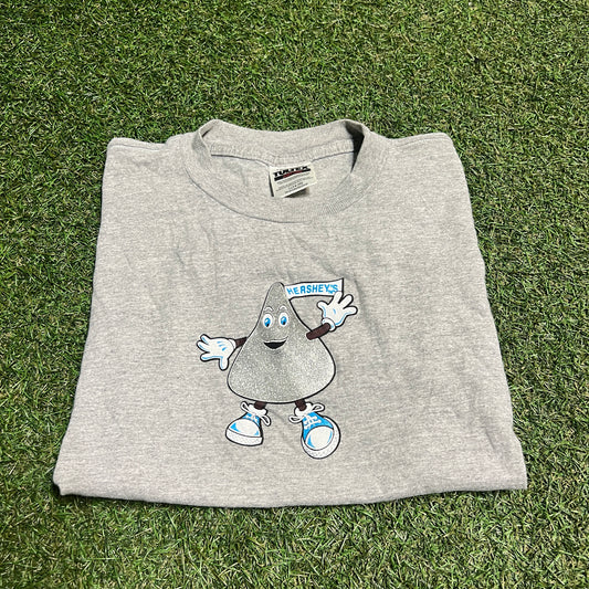 1990s Hersheys Kiss Gliter Grey Tee Size Large USED v15323