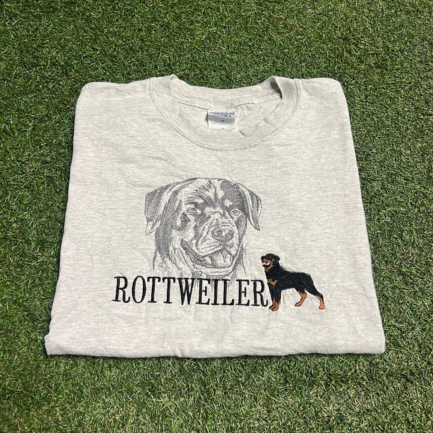 1990s Rottweiler Embroidered Grey Tee Size XL USED v15322