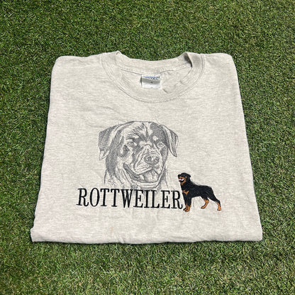 1990s Rottweiler Embroidered Grey Tee Size XL USED v15322