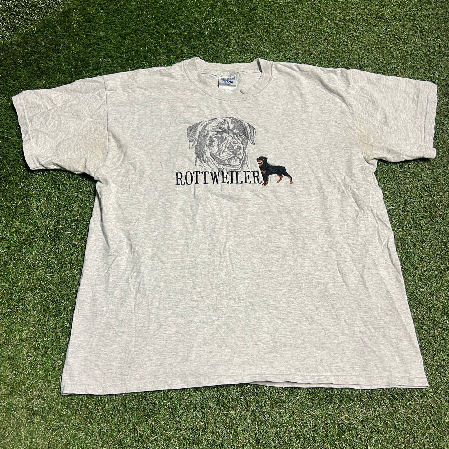 1990s Rottweiler Embroidered Grey Tee Size XL USED v15322