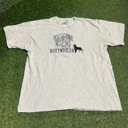 1990s Rottweiler Embroidered Grey Tee Size XL USED v15322