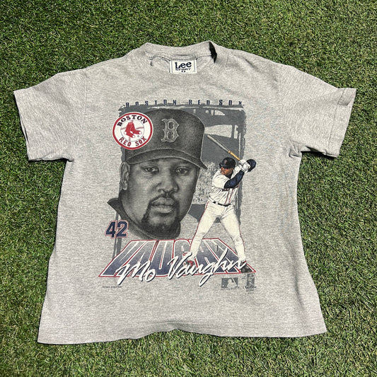 1996 Boston Red Socks Mo Vaughn Grey Lee Tee Size Small USED v15319
