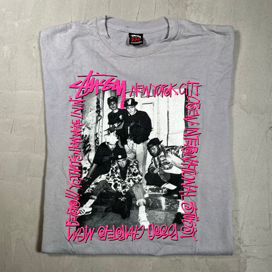 Y2K Stussy New York City Crew Grey Tee Size XXL USED x19005