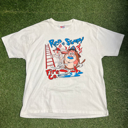 1990s Ren and Stimpy Fire CO White Tee Size XL USED v14240