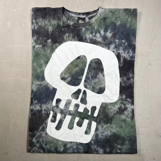Y2K Stussy Big Skull Tie Dye Tee Size XXL USED x19010