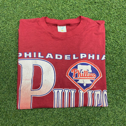1991 Philadelphia Philles Red Tee Size Large USED v14863