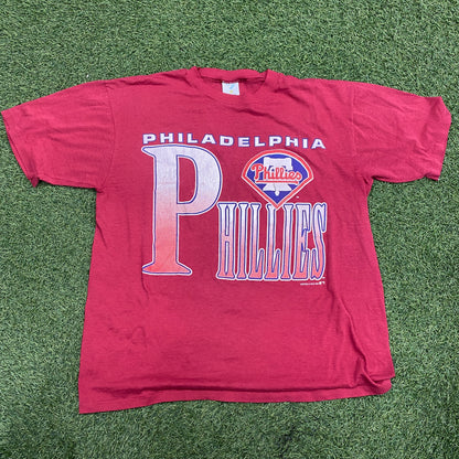 1991 Philadelphia Philles Red Tee Size Large USED v14863