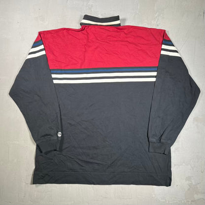 1990s Tommy Hilfiger Red/Black Longsleeve Polo Size XXL USED v20459