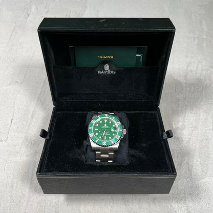 Bape Type 1 BapeX Hulf Silver/Green Watch USED x18996