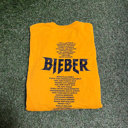 Bieber Race Print Tour Yellow Crewneck Size Medium USED v14278