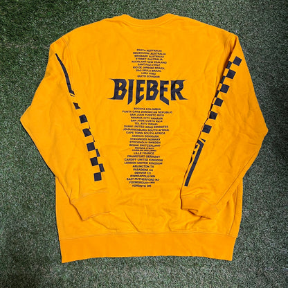 Bieber Race Print Tour Yellow Crewneck Size Medium USED v14278