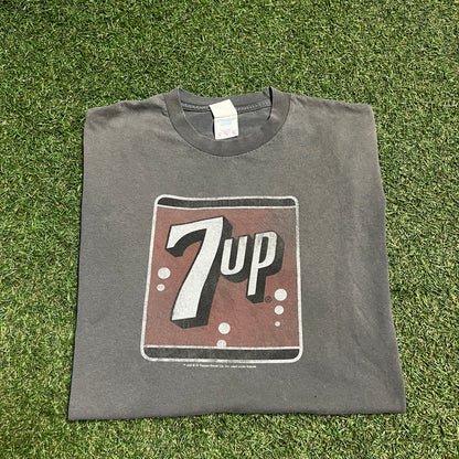 Y2K 7up Promo Grey Tee Size XL USED v15351