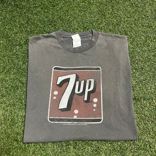 Y2K 7up Promo Grey Tee Size XL USED v15351